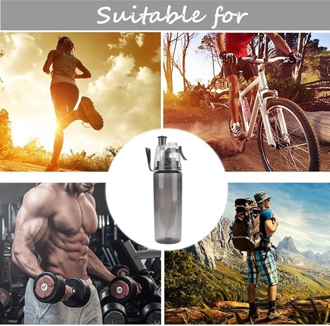 Vbestlife Mist Spray Water Bottle 600ml Portable Sport Water Bottle Anti Leak Drinking Cup with Mist Hydration (Black)