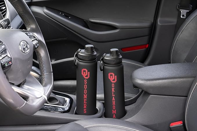 Oklahoma Sooners Water Bottle - Black Double Walled Stainless Steel 24 oz Keeps Drinks Cold or Hot