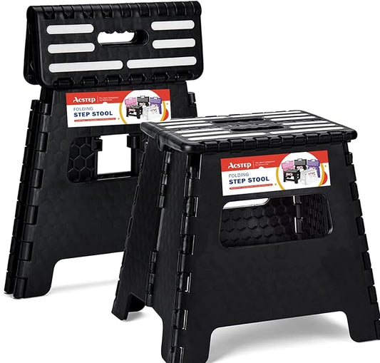 ACSTEP 13“ Folding Step Stool for Adults 1 Pack,Holds Up to 330 lbs, Thicken Plastic Folding Step Stool is Sturdy Enough to Support Adults and Safe Enough for Kids .Black