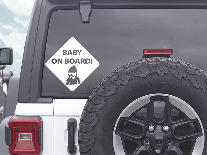 Baby On Board Sticker Viynl Decal Sticker for Windows, Car Sticker | Cars Trucks Vans, Bumper Sticker, Size: 5inch (White)