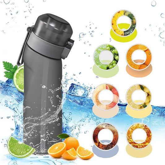 Water Bottle with Flavor Pods 21.9 Oz/650ml Fruit Fragrance Water Bottle Recyclable Sports Air Water Cup Scented Pods for Outdoor (Grey)