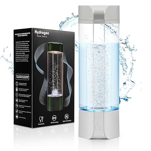 Hydrogen Water Bottle Generator with Gas Inhaler Molecular H2 Maker Machine SPE/PEM Technology Generates Real 3000ppb Pure Hydrogen Concentration Dupont Membrane Purification Vent (Silver)