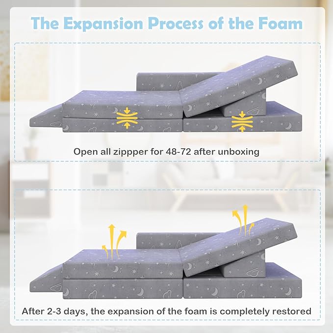 Kids Couch, 12PCS Modular Kids Play Couch with Blanket, Kids Sofa Couch with Glow Effects for Playroom & Indoor, Convertible Toddler Couch for Girls and Boys