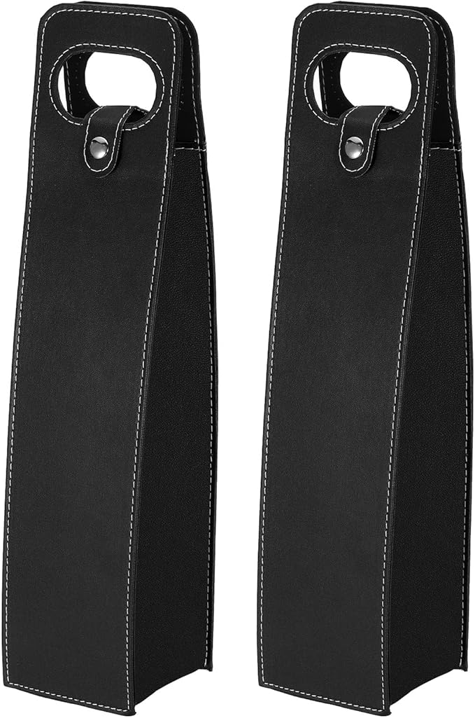 PATIKIL Wine Gift Bag, 2 Pack Wine Bag Reusable Leather Wine Tote Carrier for Wine Bottles Portable Champagne Gift Bags for Picnic Party Wedding, Black