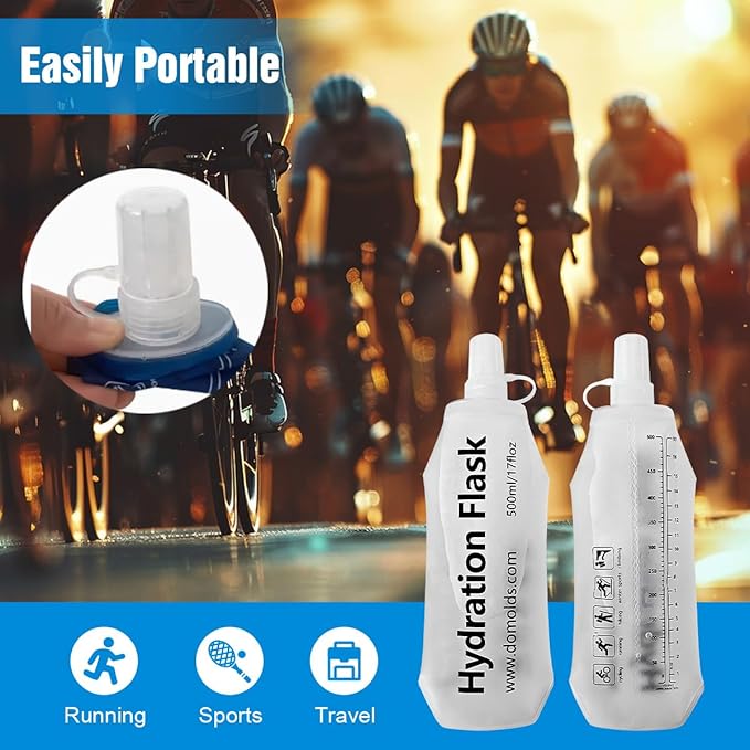 500ML Soft Flask, Running Water Bottle Foldable TPU Hydration Flask for Running Hydration Pack Cycling Hiking Marathon, Clear
