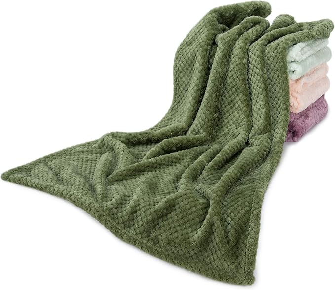 Fuzzy Blanket or Fluffy Blanket for Baby, Soft Warm Cozy Coral Fleece Toddler, Infant or Newborn Receiving Blanket for Crib, Stroller, Travel, Decorative (28Wx40L, XS-Olive Green)