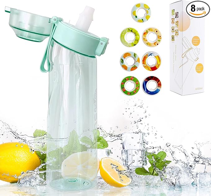 Water Bottle with 7Pcs Air Flavor Pods, Air Bottle Pods Water Bottle, Flavor Caps with Water Bottle, Fruit Scent Pods for Outdoor Sport(Blue-7 Pods)