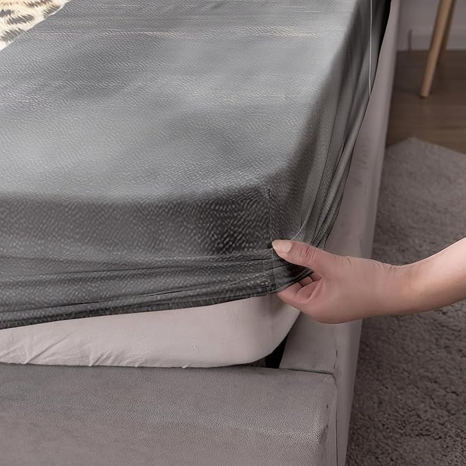 AILONEN Leopard Fitted Sheet Set Twin Size, 3D Cheetah Printed Bed Sheet Set,Wildlife Bedding Leopard Sheet Set,Wild Animal Leopard Bed Sheet Set Boys Fitted Sheet with 2 Pillowcases,3 Pieces