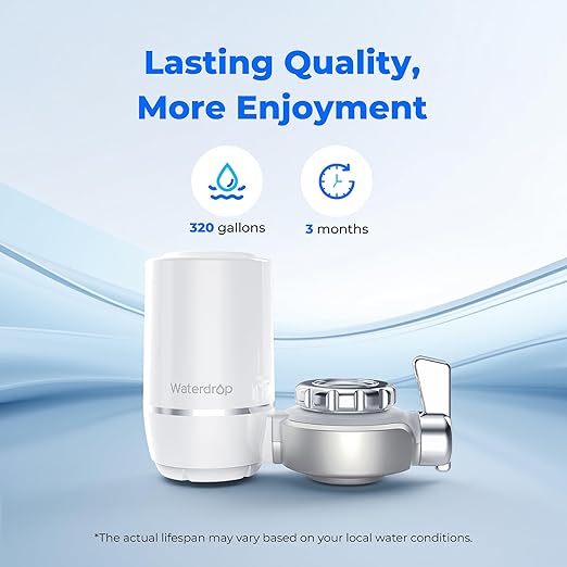 Waterdrop Water Filter for Sink, 320-Gallon Faucet Mount Water Filtration System for Tap Water, NSF Certified Reduces Chlorine & Bad Taste, 1 Filter, 𝐎𝐧𝐥𝐲 𝐅𝐢𝐭 𝐒𝐭𝐚𝐧𝐝𝐚𝐫𝐝 𝐅𝐚𝐮𝐜𝐞𝐭𝐬