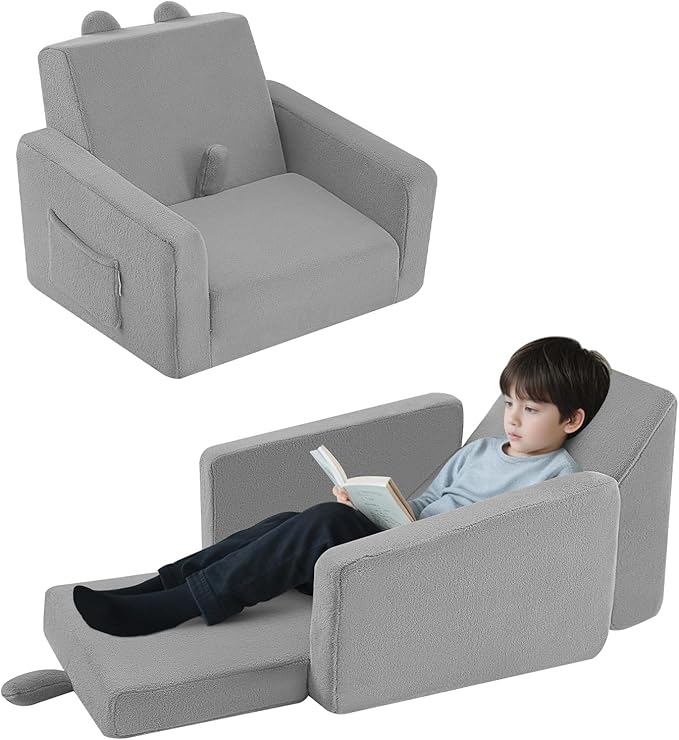 MeMoreCool Folding Toddler Chair, Cmofy Plush Fold Out Kids Couch Sofa, Convertible Kid Sofa Bed, Flip Out Baby Recliner for Toddlers 1-3 Girls Boys