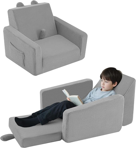 MeMoreCool Folding Toddler Chair, Cmofy Plush Fold Out Kids Couch Sofa, Convertible Kid Sofa Bed, Flip Out Baby Recliner for Toddlers 1-3 Girls Boys
