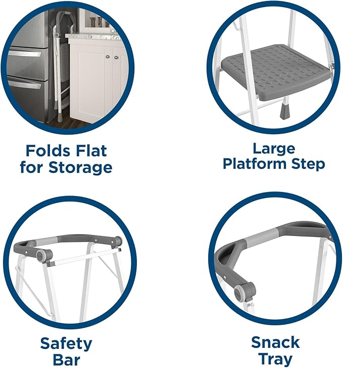 COSCO 2-Step Kitchen Stepper™ Adult Folding Step Stool, Kids Folding Stepper, Grey