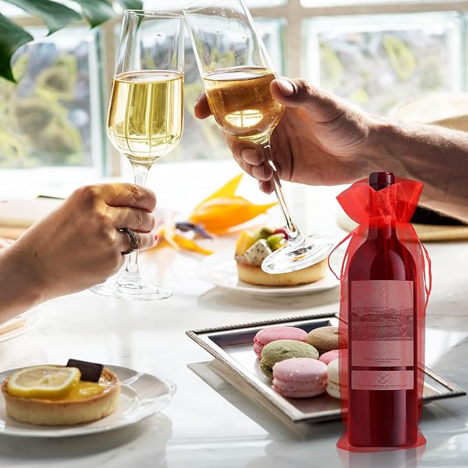 YaeYur 24pcs Organza Wine Bags Organza Wine Gift Bags Bulk Sheer Wine Gift Pouches Organza Wine Bottle Gift Bags with Drawstring for Christmas Wedding Baby Shower Birthday Party Festival Gift Favors