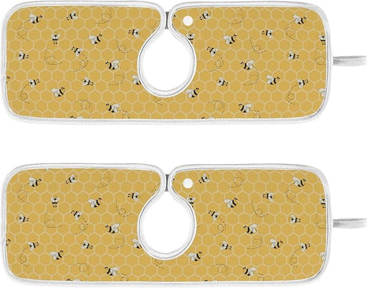 Kitchen Faucet Absorbent Mat,Bees Honey Honeycombs Water Splash Guard for Sink, Faucet Drip Catcher Thicken Sponge Microfiber Faucet Water Catcher Mat Sink Absorbent Mat for Kitchen 23x5in 2 Pack