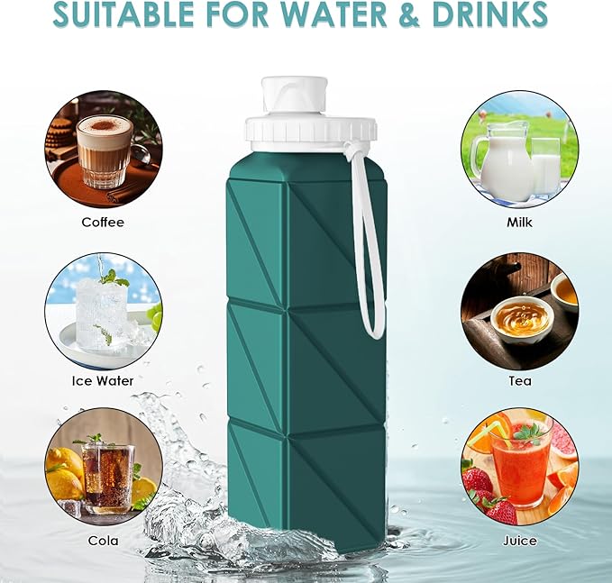 SPECIAL MADE Collapsible Water Bottles Cups Leakproof Valve Reusable BPA Free Silicone Foldable Travel Water Bottle Cup for Gym Camping Hiking Travel Sports Lightweight Durable