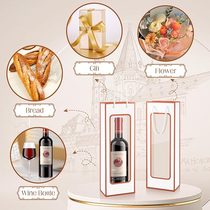 Cyblinia Wine Gift Bags, 20 Pcs Paper Wine Bags Wine Bottle Gift Bags with Window Appreciation Gift Bags For Wine Bottles Gifts,Wedding, Party