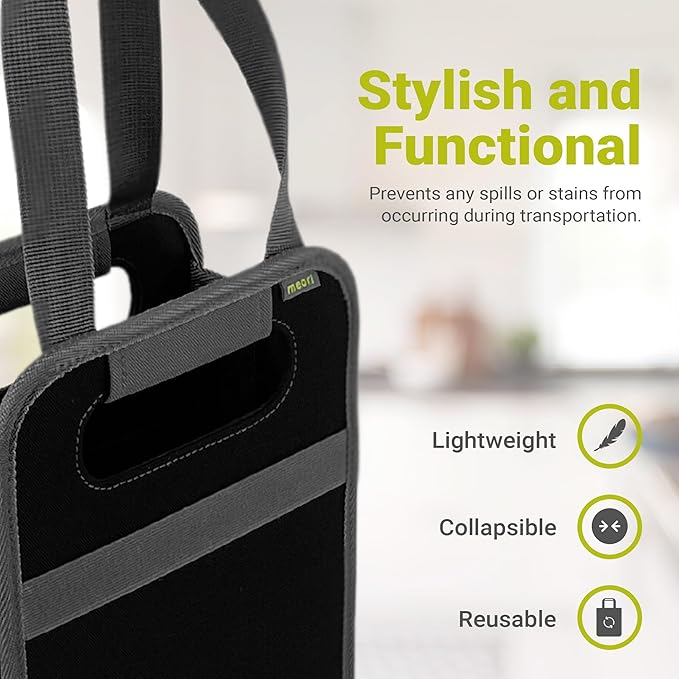 meori – Collapsible 2 Bottle Wine Carrier, Durable Wine Tote Bag, Tear-Resistant Reusable Drink Tote Bags for Alcohol, Foldable Drink Carrier, Portable Wine Carrier