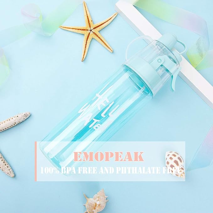 Emopeak 580ML Misting Water Bottle, 20OZ Sports Water Bottle with Spray Mist for Outdoor Hydration, BPA-Free Mist Water Bottle (Transparent Blue, 580ml/20oz)