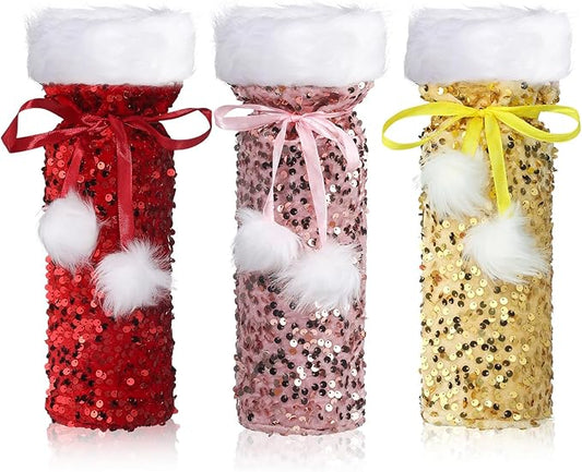 VIDELLY 3 Pack Christmas Wine Bottle Covers, Glitter Wine Bear Bottle Bag for Christmas Birthday Wedding Party Bottle Decoration