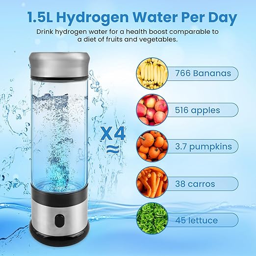 Hydrogen Water Bottle, HIGHTALL 1600ppb Hydrogen Water Bottle Generator, Portable 3-Min Hydrogen Water Generator, Rechargeable Ion Hydrogen Water Machine, Health Gift for Exercise, Office, Travel