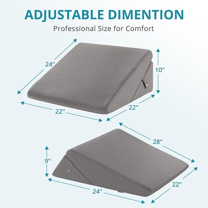 Sasttie Wedge Pillow for Sleep Apnea, 10 Inch Adjustable Bed Wedge Pillow for Back Pain, Acid Reflux Relief, Memory Foam Triangle Pillow Wedge for Sleeping, Post Surgery, Knee Elevation, Dark Grey