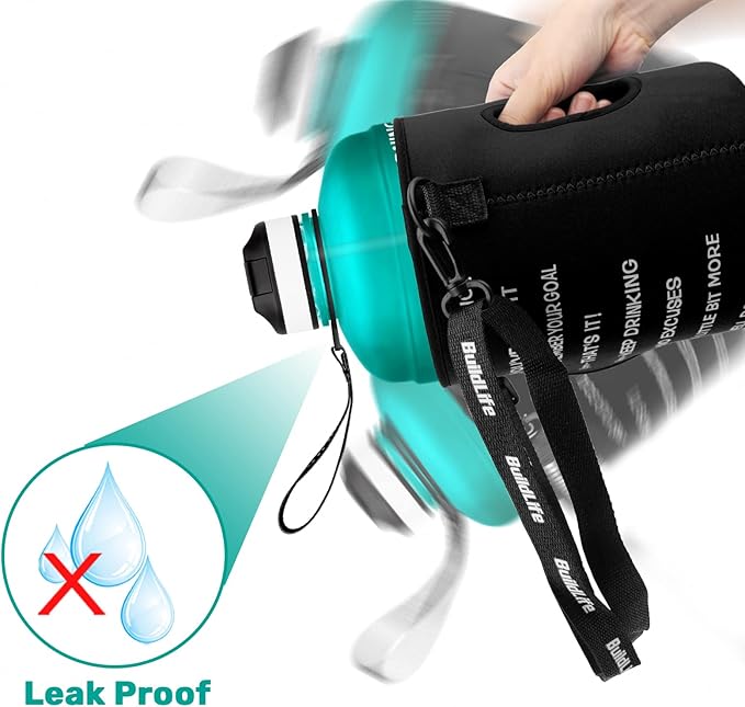 QuiFit Motivational Gallon Water Bottle - with Straw & Time Marker BPA Free Large Reusable Sport Water Jug with Handle for Fitness Outdoor Enthusiasts Leak-Proof