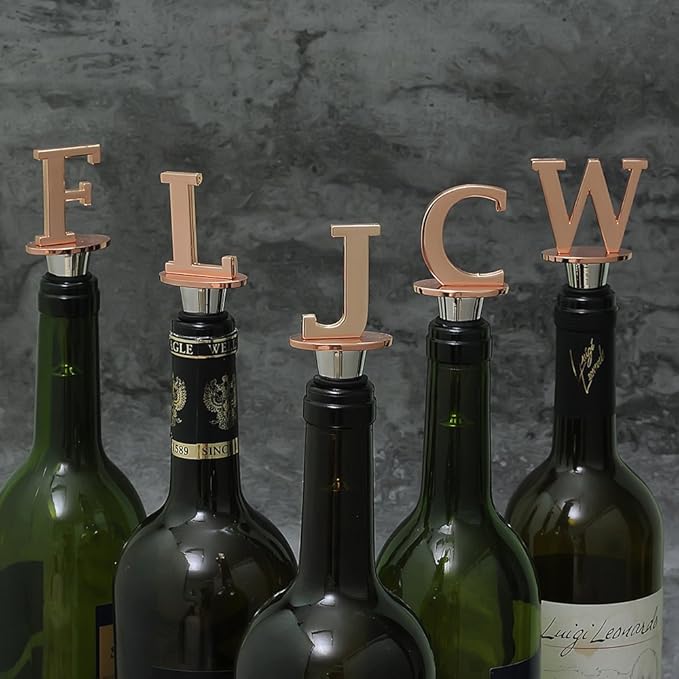 Wine and Beverage Bottle Stopper With Rose Gold Finish-Perfect Presents/Gift Idea for Valentines Day, Mothers Day, Fathers Day, Thanksgiving Day,C-Initial (Letter C)