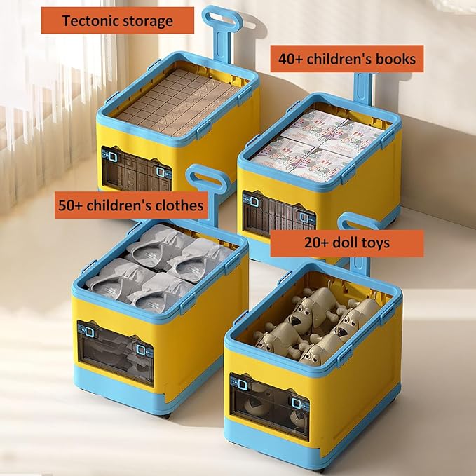 Collapsible Kids Storage Box with Building Base for Lego Toy Organizer Bins with Lids and Wheels Stackable Toys Chest Containers Building Block Bricks Storage Case for Children