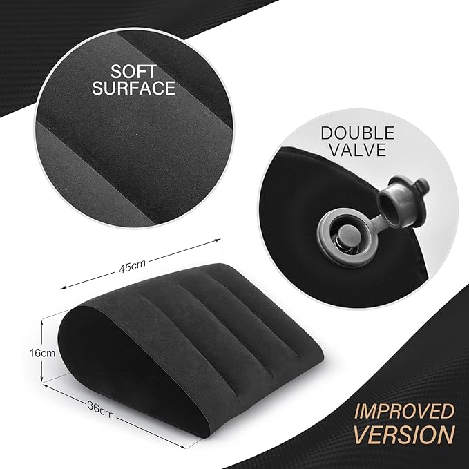 Inflatable Wedge Pillow - Leg Pillow for Sleeping, Leg Elevation Pillow, Lumbar Pillow Reduces Waist and Back Pressure, Portable Wedge Cushion for Sleeping, Bed, Travel, Camping, Black