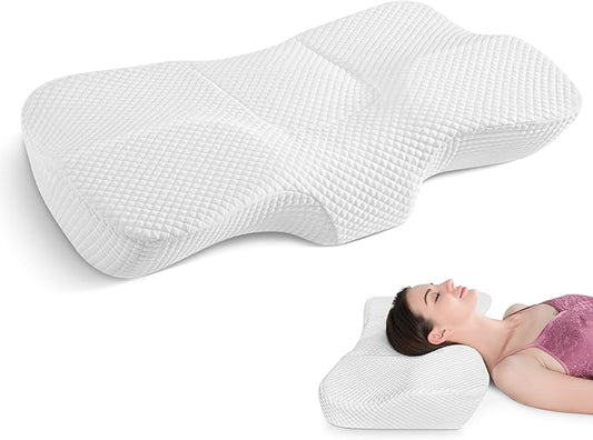 AM AEROMAX 32" King Size Adjustable Cervical Memory Foam Pillow, Contour Pillows for Neck and Shoulder Pain Relief, Ergonomic Neck Supporting Pillow for Side and Back Sleepers.(White)
