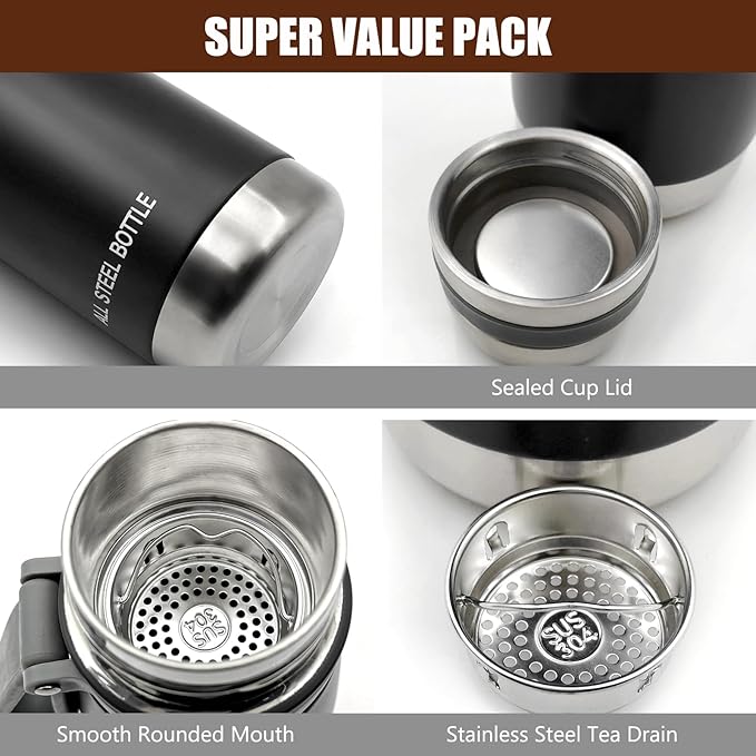 37oz Thermos for Hot and Cold Drinks, Coffee Thermos Water Bottle, Wide Mouth Thermal Cups- Leakproof Stainless Steel Insulated Thermos - Commute, Travel, and Picnic Friendly