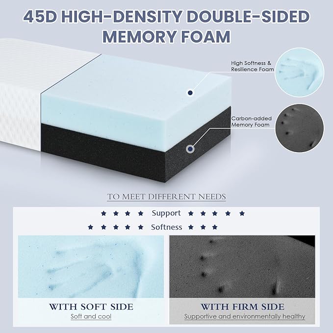 Cooling Cube Pillow for Side Sleepers Memory Foam Pillows for Neck and Shoulder Pain Relief Firm Soft Bed Pillow Dual Sided Supportive Square Rectangle Cervical Neck Pillows 24x12x5 Inches