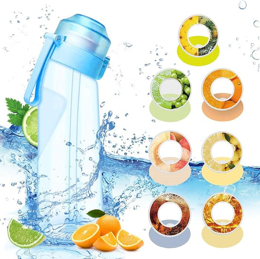 Water Bottle with Flavor Pods 21.9 Oz/650ml Fruit Fragrance Water Bottle Recyclable Sports Air Water Cup Scented Pods for Outdoor (Blue 650ML)