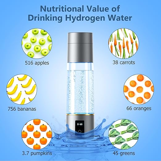 Hydrogen Water Bottle Generator, Generates Real 2100PPB to 6000PPB Hydrogenated Hydrogen Water Bottle, SPE & PEM Rechargeable Portable Hydrogen Water Ionizer, Hydrogen Water Machine with OLED Display