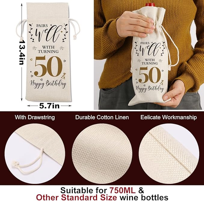 50th Birthday Gifts for Her Him Funny Wine Bag 50th Birthday Decorations Party Favors Anniversary Retirement 50 Year Old Gifts for Women Men Grandma Wife Sister Mom Grandpa Wine Gift Bag