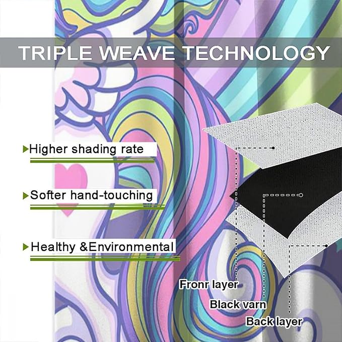 Kids Unicorn Curtains Purple Cartoon Rainbow Cartoon Room Blackout Curtains Boys Girls Baby Room Decor Curtains Living Room Decor 42x45 Inch 2 Panels