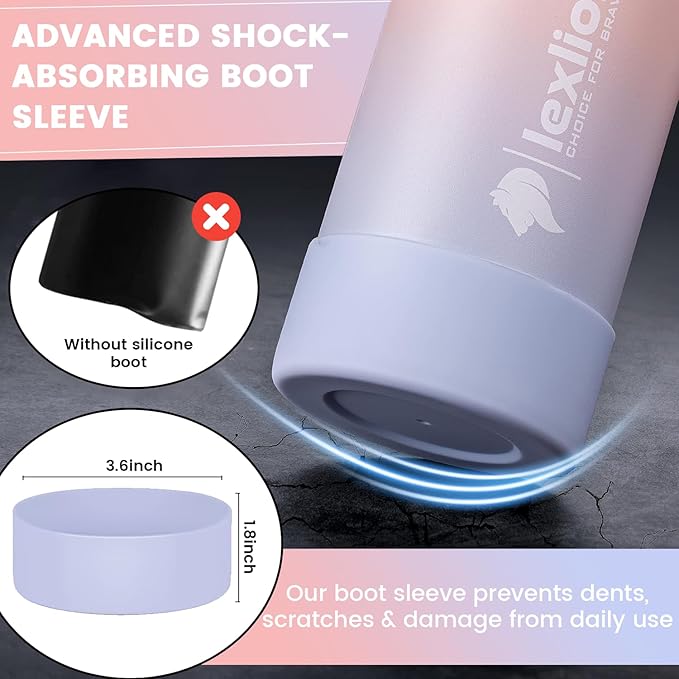 Water Bottle 32oz, Triple Walled Insulated Stainless Steel Reusable Bottle, Silicone Sleeve, Cleaning Brush, 2 Lids (Spout lid & Straw lid w/2 straw), Metal Mug Gallon, BPA Free, Pinky