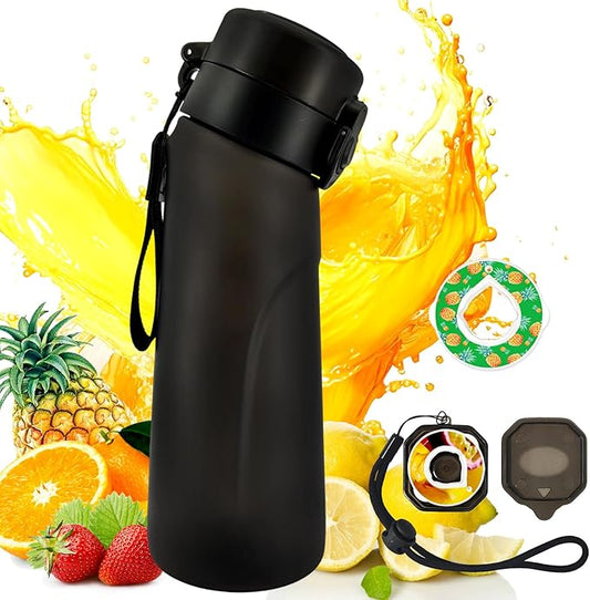 Air Water Bottle with Flavor Pods, 750ML Scent Water Cup with Flavor Pods Box，0% Sugar Fragrance Water Bottle Suitable for Outdoor Sports (Black+2pods)