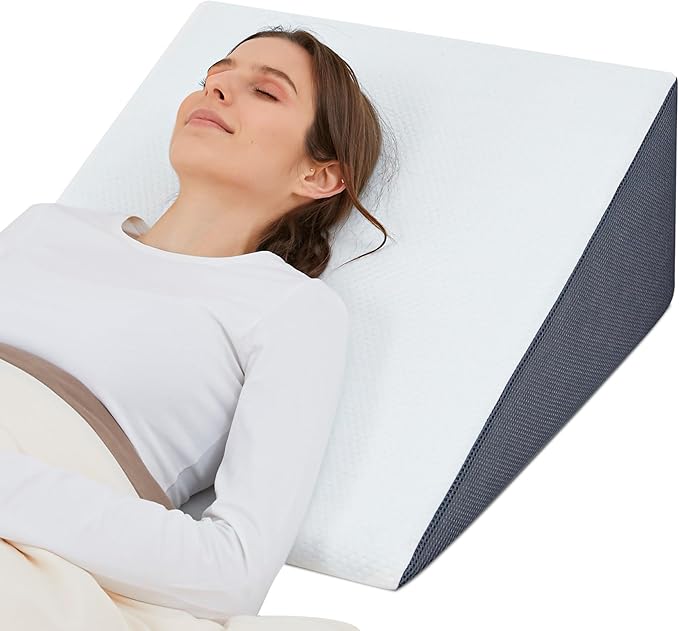 Bed Wedge Pillow for Sleeping, 8" 24" 24" Triangle Pillow Wedge, Cooling Memory Foam Top, Elevated Support Wedge Pillow - Removable Washable Cover