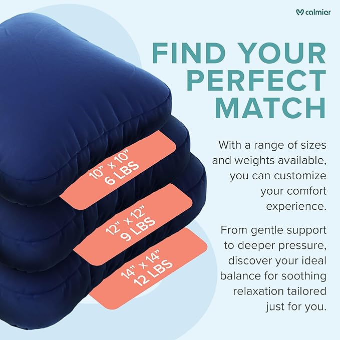 Calmier - 12 lb Sensory Weighted Pillow - Glass Bead Filled Hug Pillow - Ultra Plush Cozy Weighted Pillows for Adults and Kids - Child Sensory Pillow - Weighted Lap Pad (Blue - Minky, 12 LBS)