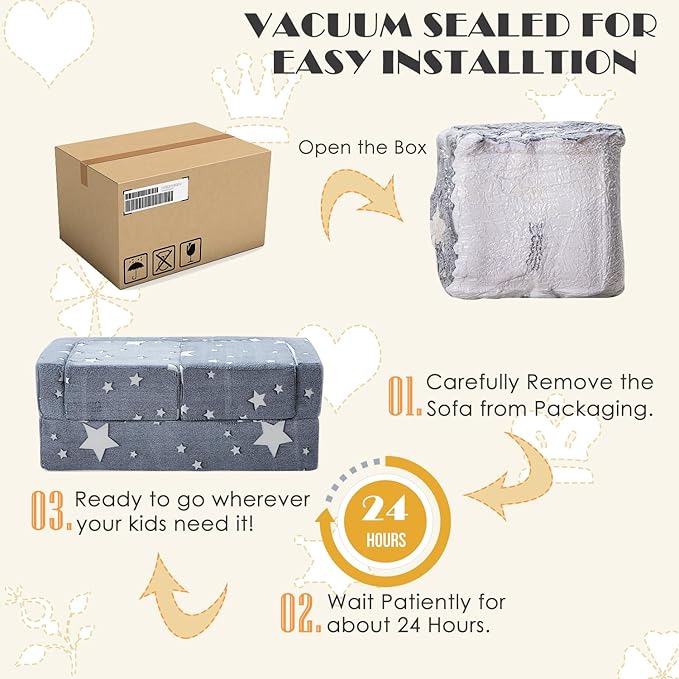 Kids Sofa Couch 3-in-1 Modular Toddler Couch Glowing Grey Baby Couch Foam Armchair for Boys & Girls Children Convertible Sofa to Lounger Plush Fold Out Sofa Play Set with Two Ottomans, Two Seats