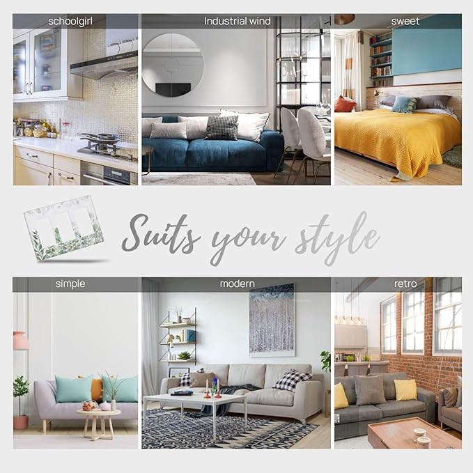 Green Eucalyptus Rustic Botanical Plant Leaves 3 Gang Rocker Boho Light Switch Covers Decorative Triple Outlet Wall Plate Cover Faceplate Decorative Switchplate GFCI for Country Bedroom Decor