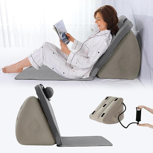 HOMBYS Inflatable Wedge Pillow with Foam Backrest Pillow & Headrest, Adjustable Angle, Soft Headboard for Adult, Elderly, Pregnant Resting & Reading, Foldable & Poratable, Pump Include