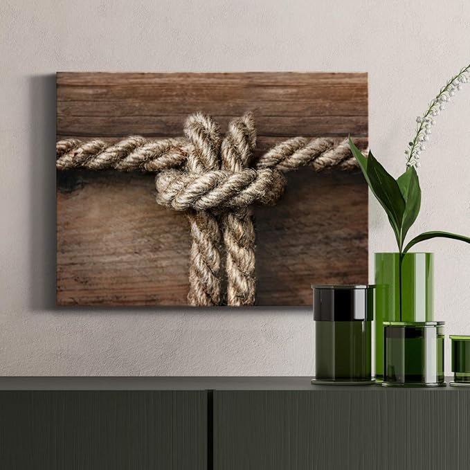 Renditions Gallery Canvas Nautical Wall Art Modern Decorations Paintings Rope Closeup Knot Abstract Vibrant Wooden Maritime Sailor Artwork Prints for Bedroom Office Kitchen - 12"x18" LT33