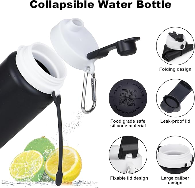 Collapsible Water Bottle, Foldable Water Bottle BPA Free Reusable Lightweight Leak-Proof Travel Silicone Water Bottle for Travel, Gym, Hiking, Office, Camping