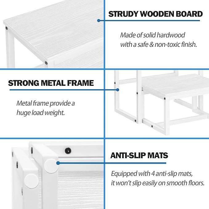 LIANTRAL Step Stools for Adults Kids, 3 in1 Heavy Duty Sturdy Two Step Stool, Supports Up to 500lb, Wooden Board Metal Frame, Foot Stool for High Bed Kitchen Bathroom - White