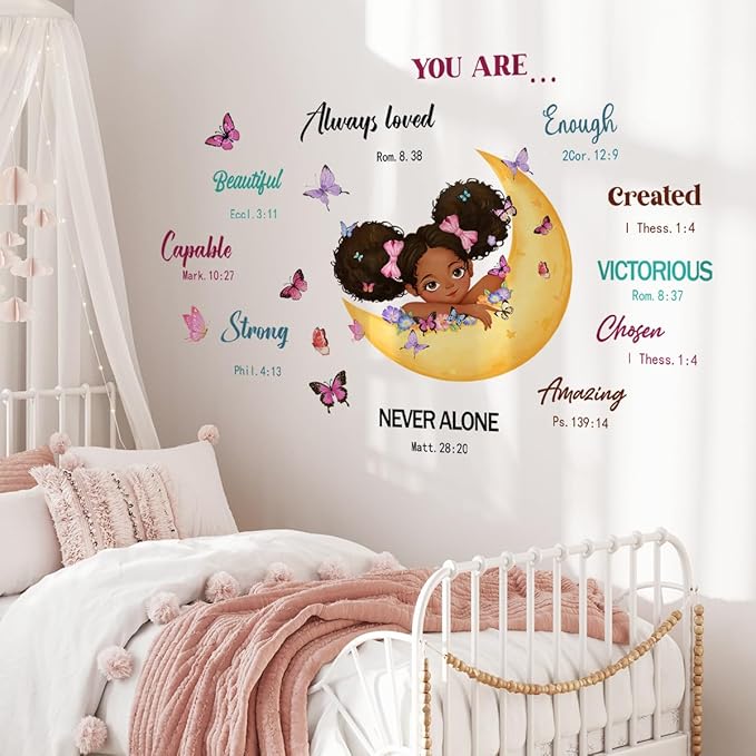 Black Girl Inspirational Wall Decals Inspirational Quotes Wall Decals Positive Words Motivational Lettering African American Wall Stickers for Baby Toddler Room Decorations Nursery Playroom Bedroom