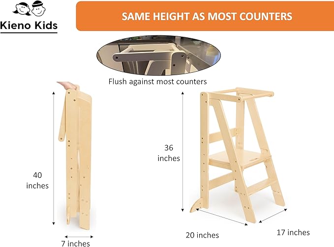 Foldable Kitchen Stool for Kids - Foldable Toddler Tower, Kitchen Stool for Toddlers, Toddler Standing Tower, Toddler Tower, Kids Stool (Wood Color)