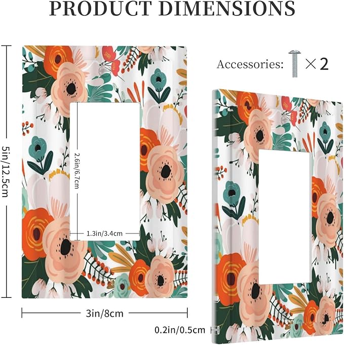 Rustic Floral Boho Colorful Flower 1 Gang Rocker Light Switch Covers Single Decora Outlet Wall Plate Decorative Switchplate Faceplate GFCI for Farmhouse Bathroom Bedroom Kitchen Decor