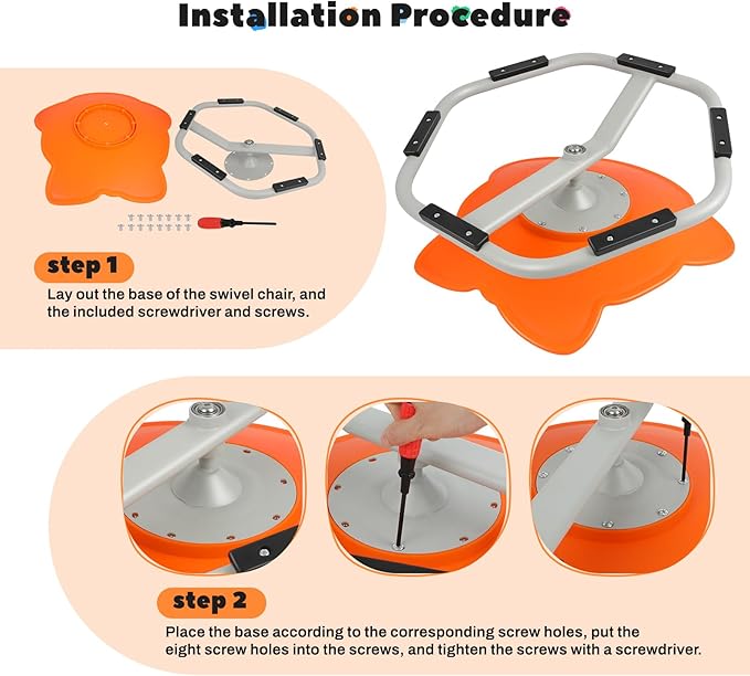Sensory Toys Kids Swivel Chair, Autism Kids Swivel Chair, Elephant Sit and Spin Seat Balance Chair Indoor for Child Age 3+, Regulating Toddler’s Body Balance, Metal Base Non-Slip Orange
